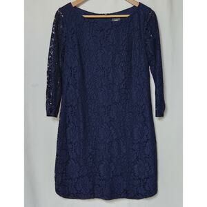 Vince Camuto Women's Dress Navy Blue Sz 6 Floral Zip Lace Wedding